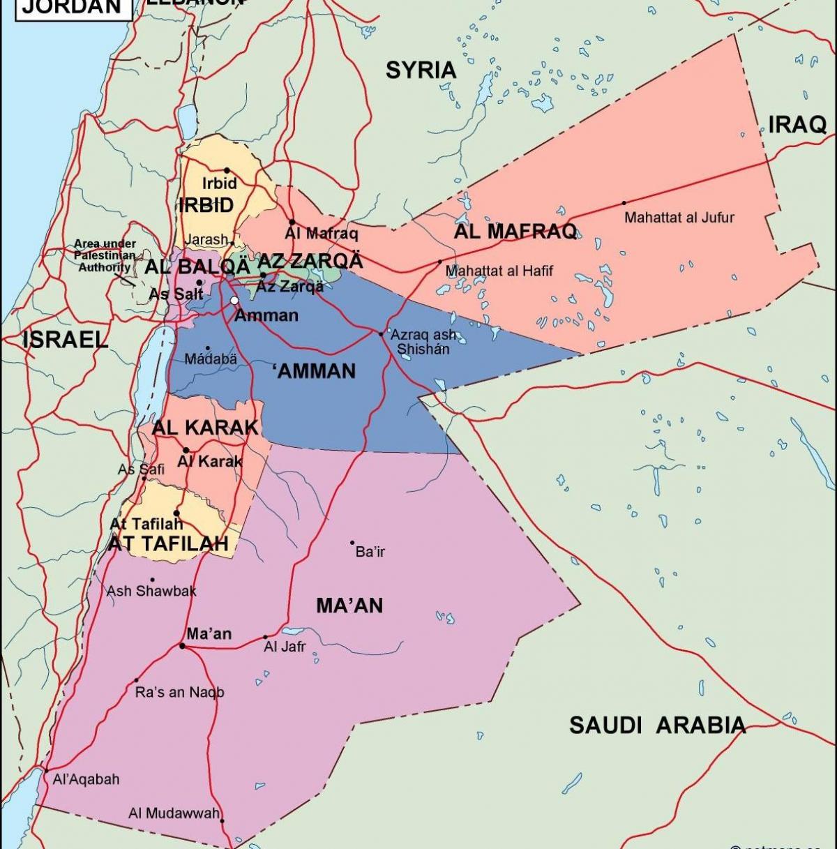 map of Jordan political