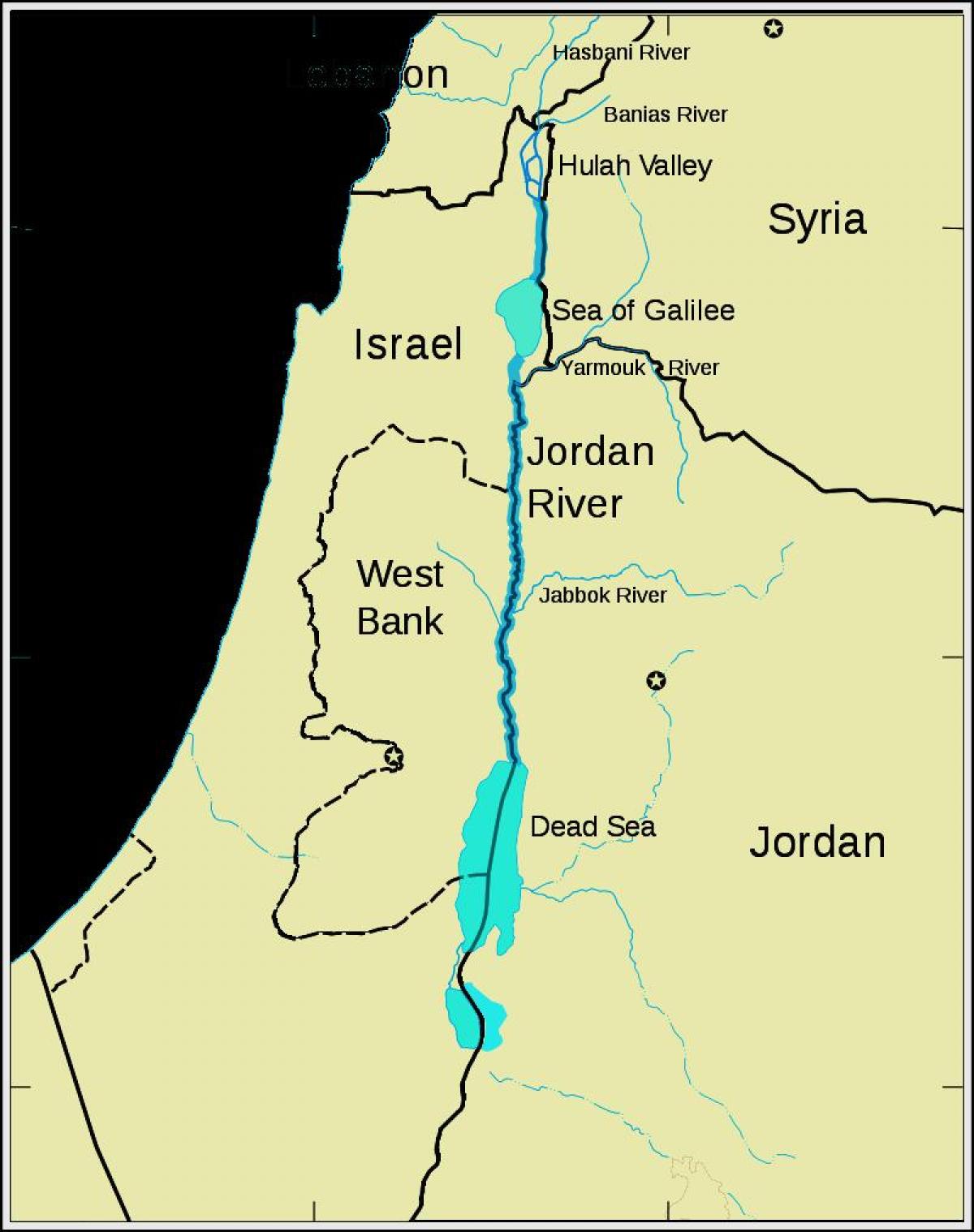 Jordan river middle east map