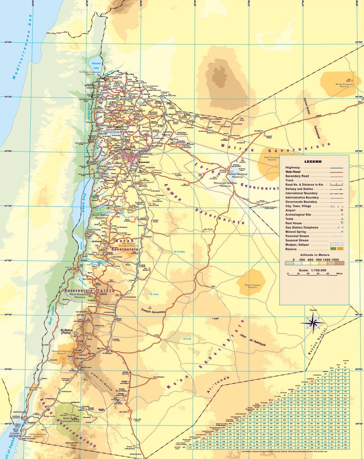 map of physical map of Jordan